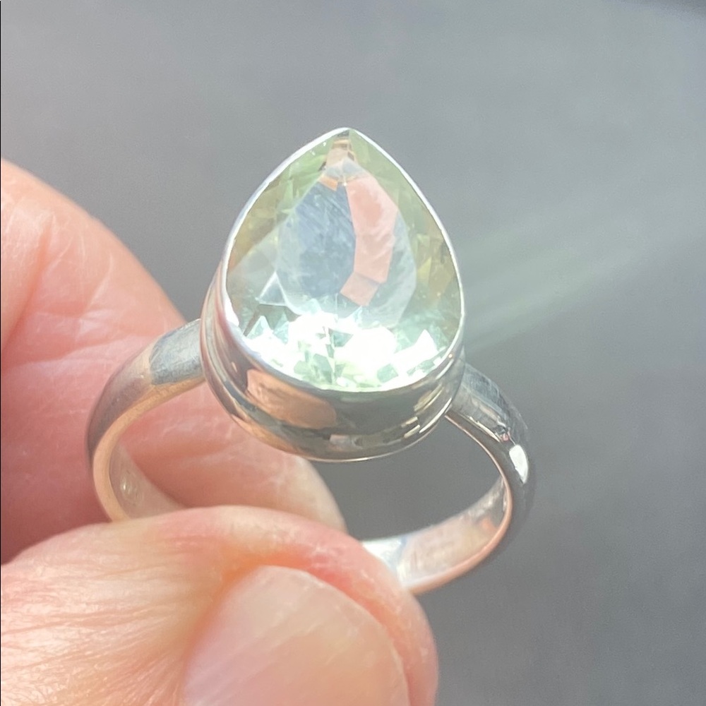 GREEN AMETHYST NATURAL AND GENUINE STONE IN SOLID STERLING SILVER 925 SIZE 8.5 - Picture 9 of 10